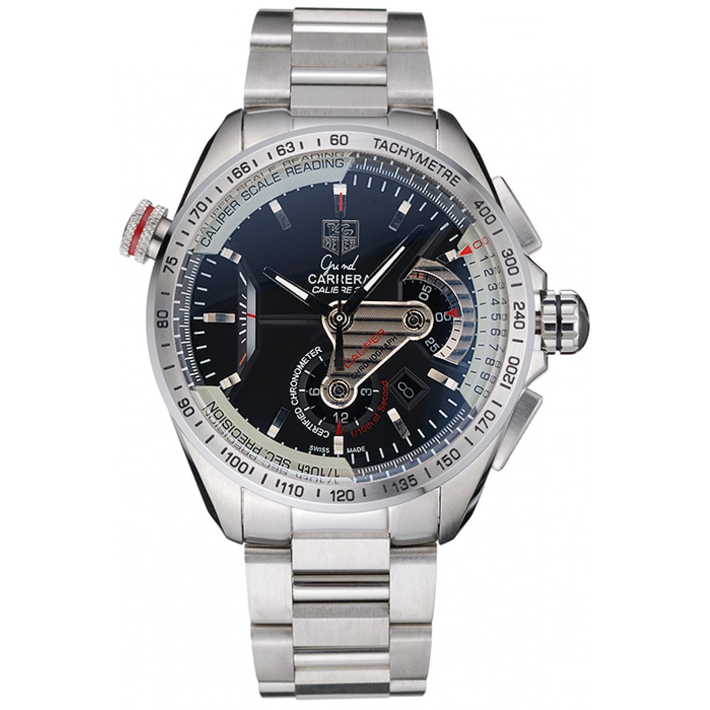 Tag Heuer Swiss Carrera Tachymeter Bezel Stainless Steel Black Dial